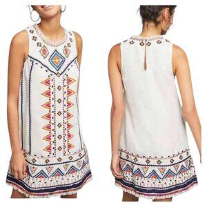 Akemi & Kin Reagan Dress Ivory Embroidered Linen Blend Size 2 Anthropologie